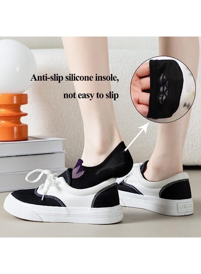 ChicAbode Womens No Show Cotton Socks Fashion Cute Flower Novelty Funny Casual Soft Socks Non Slip Low Cut Socks for Women Girls Sneakers, Canvas Shoes 5 Pairs - Image 3